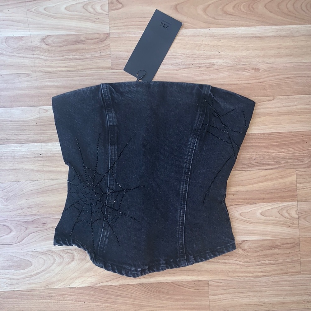 Zara | special edition spider web denim crop top size small